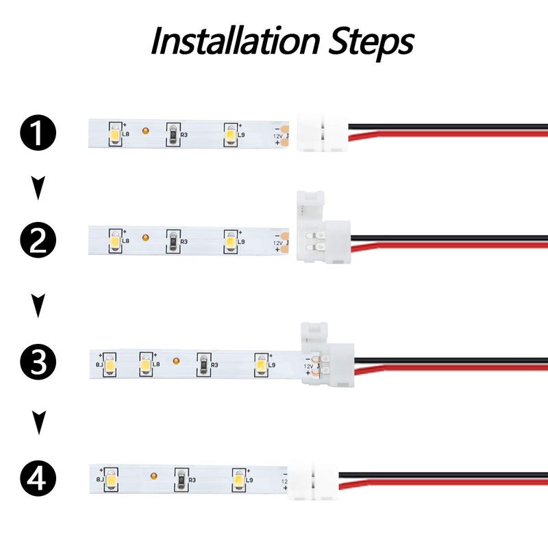 LightingWill 10pcs/Pack Strip to Strip with Wire Solderless Snap Down 2Pin Conductor LED Strip Connector for 8mm Wide 3528 2835 Single Color Flex LED Strips - Image 3